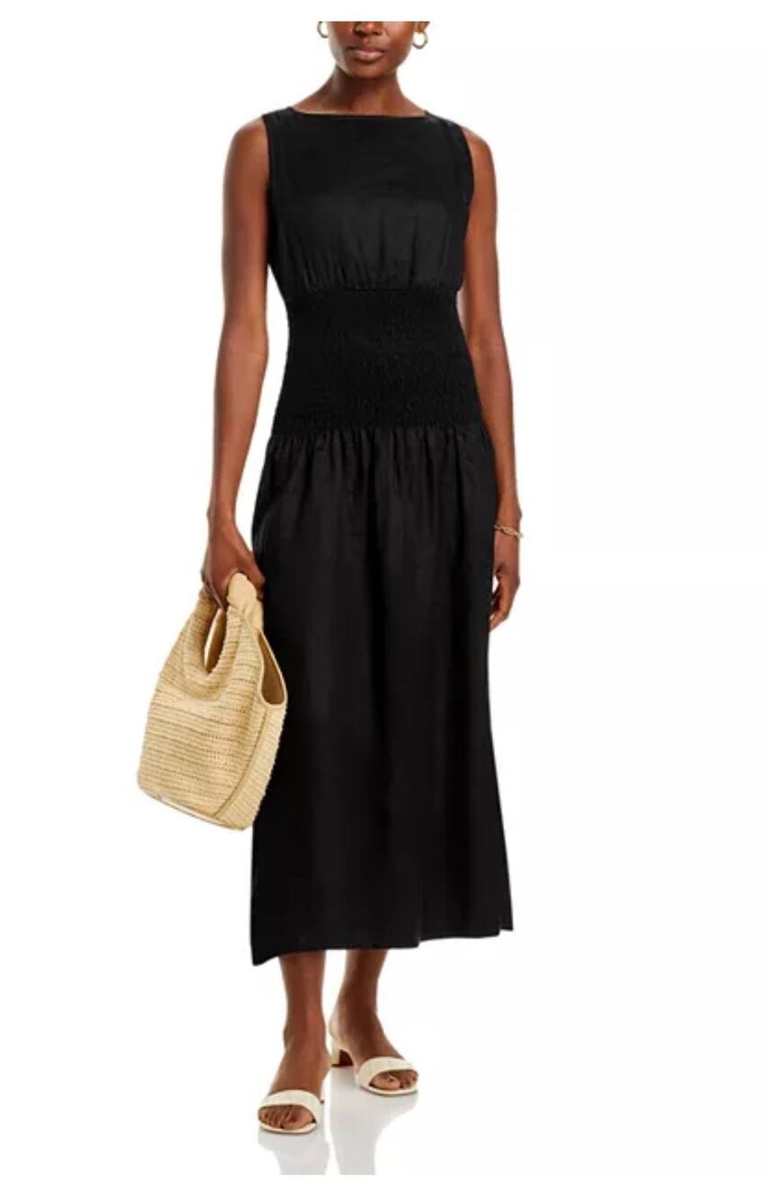 Faithfull the Brand La Canella Black Linen Dress - Size 8